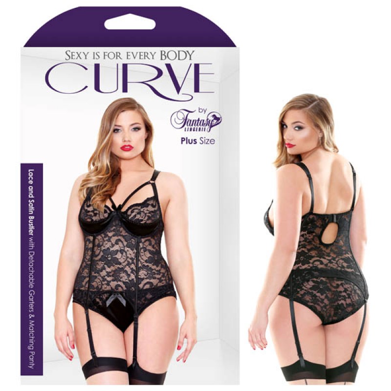 Fantasy Lingerie Curve Lace and Satin Bustier With Detachable Garters & Panty 3X/4X